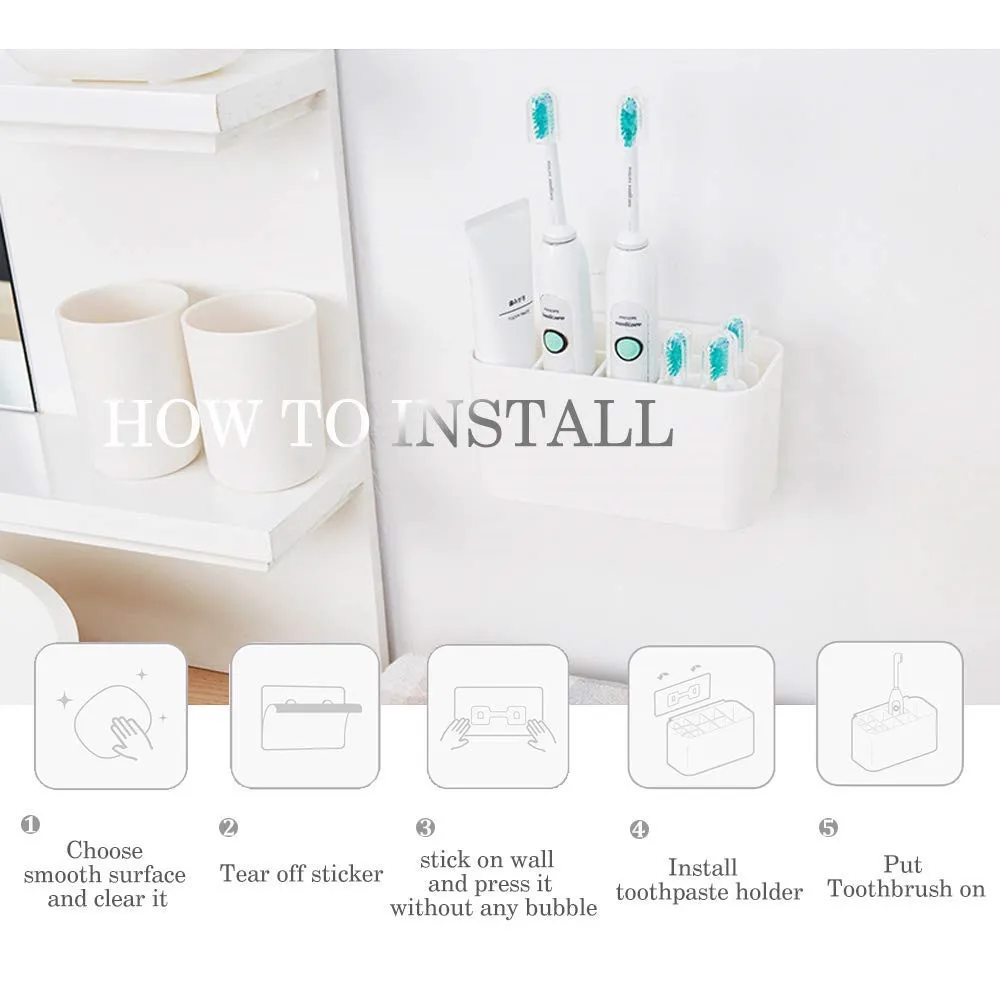 Binoster Toothbrush holder, Bathroom Electric Toothbrush caddy Save Space No Drill Wall Mount suction toothbrush holder Detachable Toothpaste Stand toothbrush head holder05