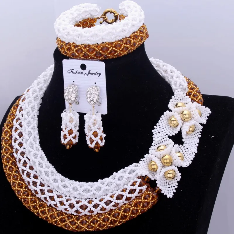 

Dudo Vintage African Necklace Jewelry Set For Women Nigerian Wedding 2018 Brown White 3 Layers Jewellery Free Shipping Bridal