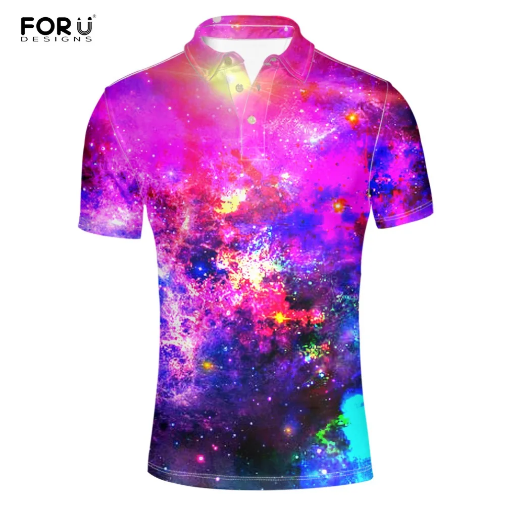 

FORUDESIGNS Mens Fashion Starlight Mars Printed Shirt for Men Short Sleeve Summer Clothing Male Casual Round Collart Button