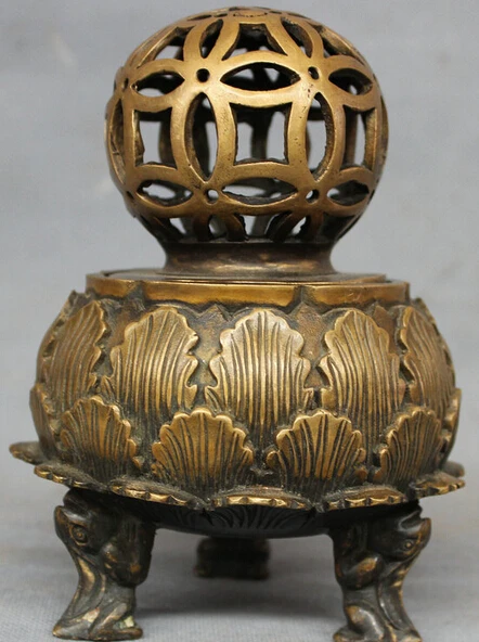 

JP S0606 Tibet Bronze Buddhism Folk Jump Frog Lotus Leaf Statue Incense Burner Censer B0403