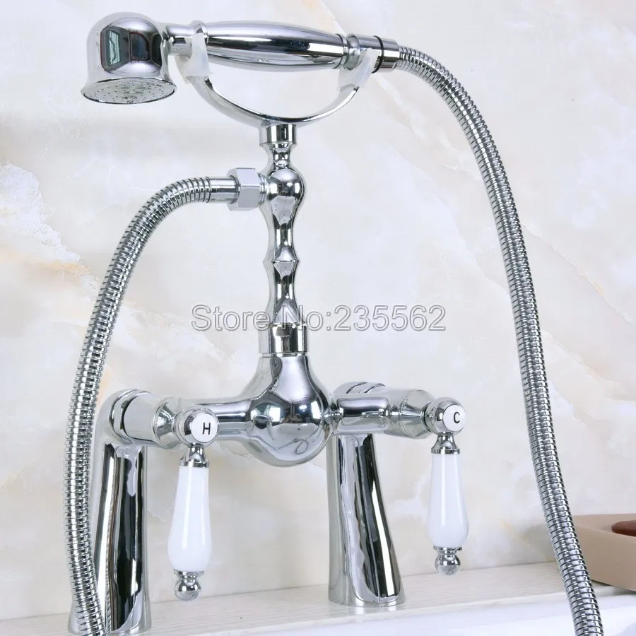 

Chrome Deck Mounted Clawfoot Bath Tub Faucet Mixer Tap w/Hand Shower lna117