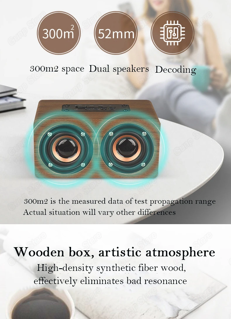 Сенсорные часы деревянный Bluetooth динамик портативный сабвуфер Музыка FM bluetooth аудио деревянный приемник беспроводной звонок