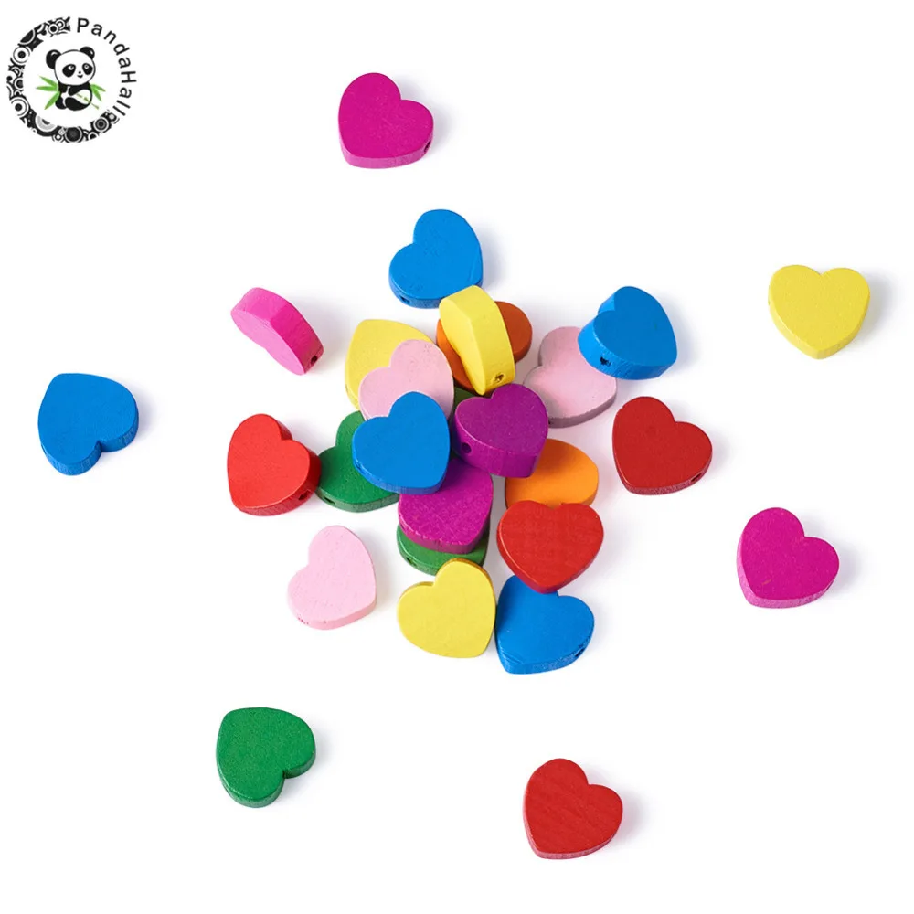 50 x Lead Free Dyed Mixed Color Heart Wood Beads Children/'s Day Jewelry Making
