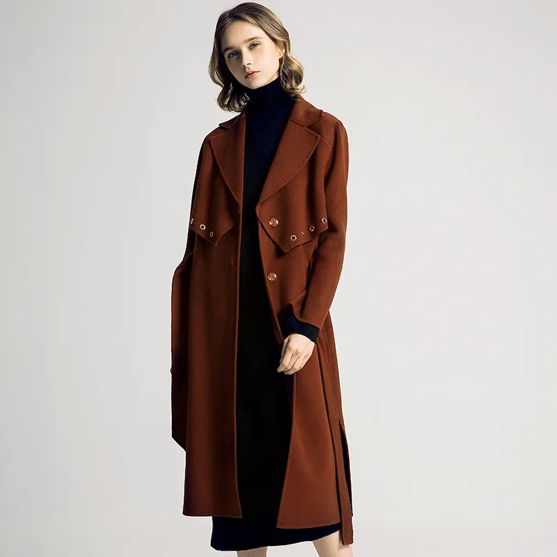 

Autumn Winter Long style Woolen Overcoat European American Style Women's High-end Double-sided Cashmere Overcoat