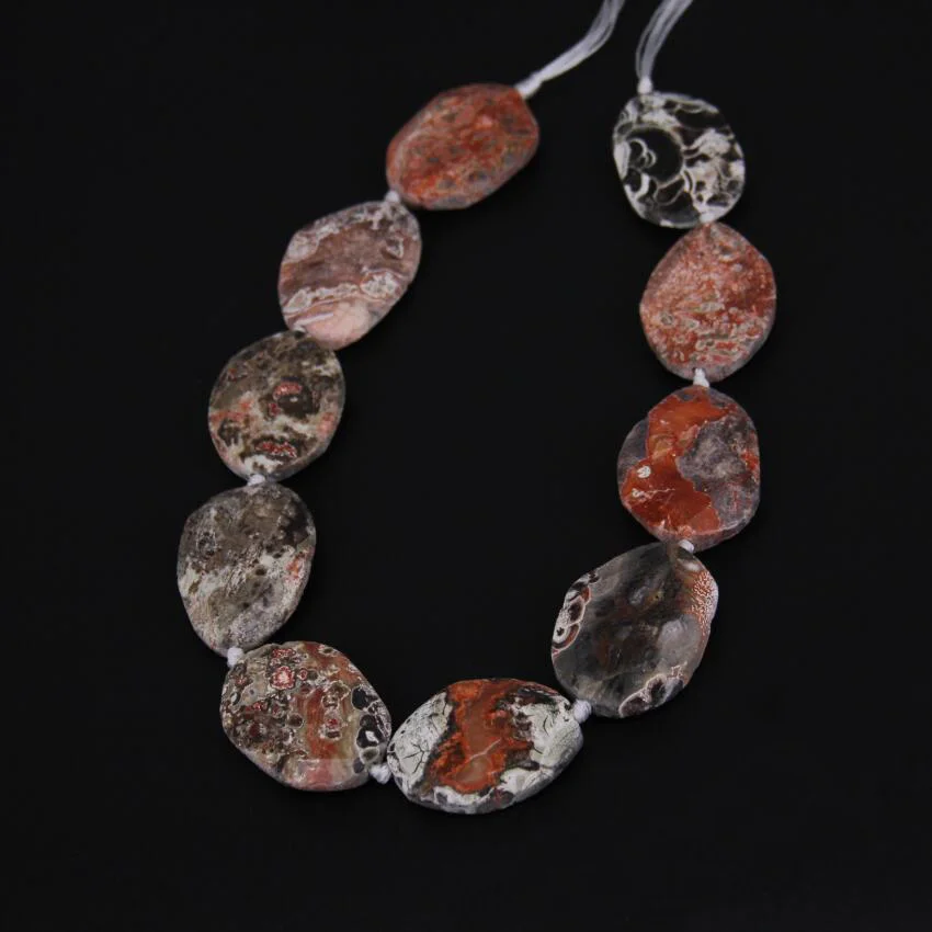 

Approx 9pcs/str Natural Ocean Stones Faceted Oval Beads Making Necklace Charms,Center Drilled Rock Stones Cut Slab Pendants