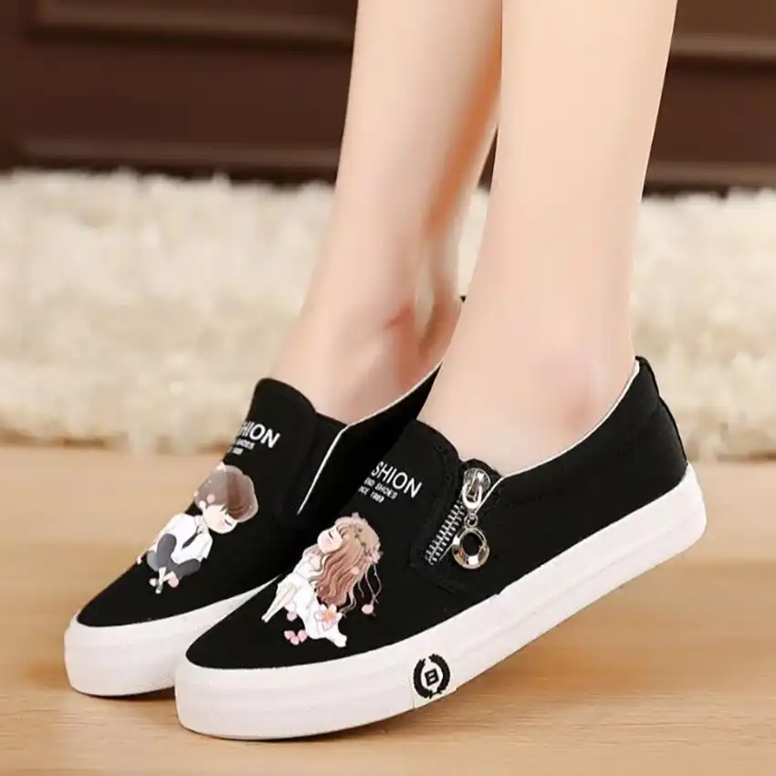 casual solid color zipper decoration canvas loafers