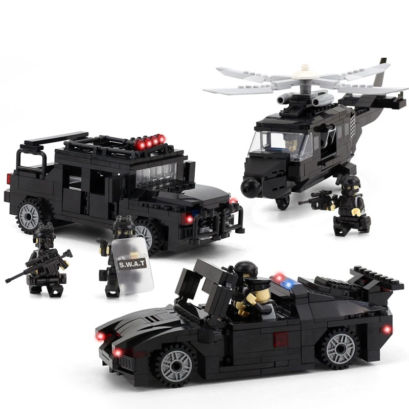 

DIY Police series Helicopter/Humvee/Pursuit vehicle Educational toys Miniature Model Assembly blocks Compatibled with Legoings