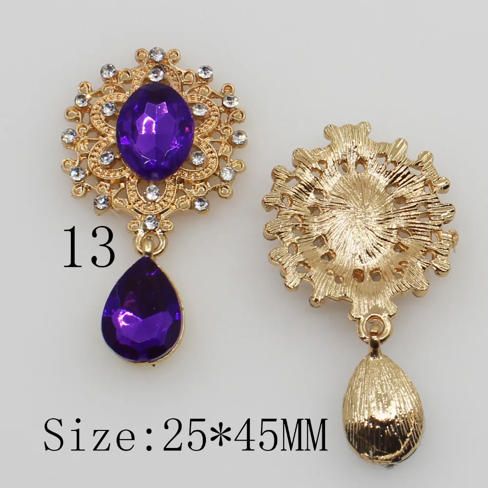 Mini Flower Brooch with Crystal Button Gold Flatback Wedding Wine Glass Ornament Decoration Crafts Scrapbooking 25x45mm 10PCs