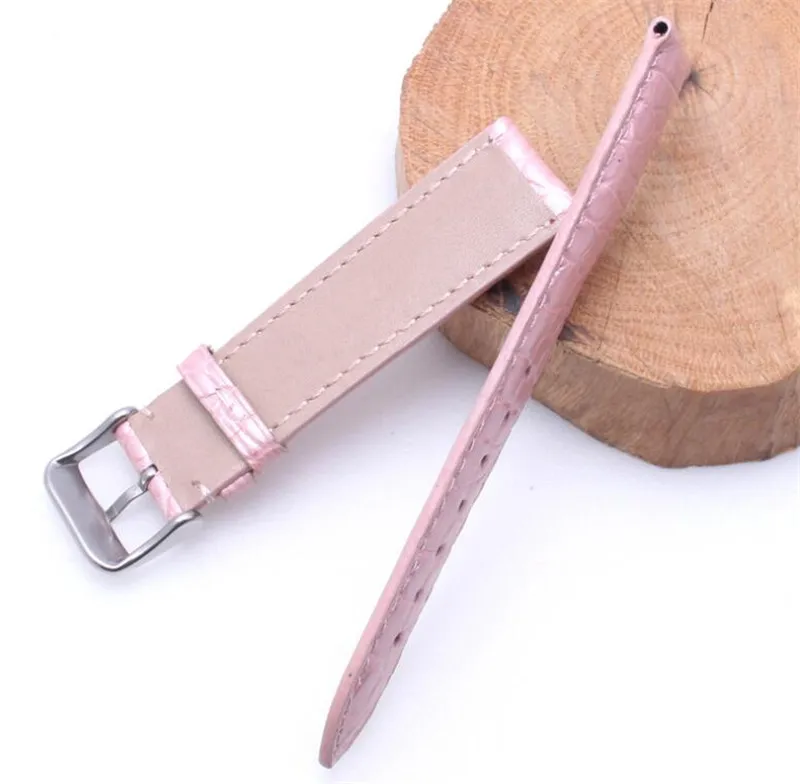 New Few Stock Lady's Alligator/Crocodile Leather Watchband Pink Color Hand-Stitching Strap Pin Clasp 20mm for Brands Watch Sale