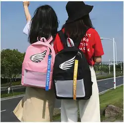 Новые модные принтом Ангел крылья Холст Большая емкость сумка холст студент рюкзак для девочек-подростков