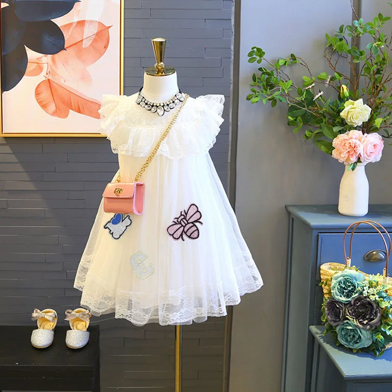 

dress girl children kids summer frock sleeveless ruffle gorgeous white gown for bithday party wedding school 3 4 5 6 7 year