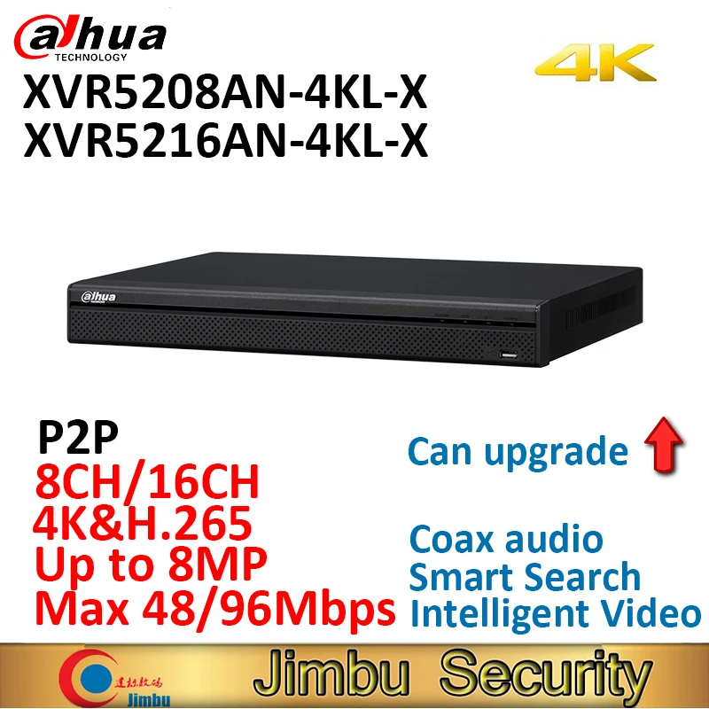 

Dahua 4K XVR DVR XVR5208AN-4KL-X XVR5216AN-4KL-X P2P H.265 Supports HDCVI/AHD/TVI/CVBS/IP video inputs up to 8MP Smart Search