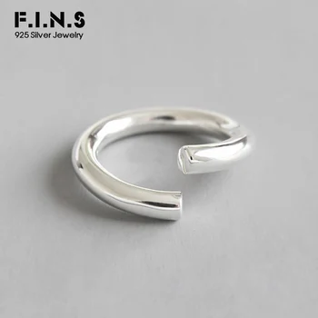 

F.I.N.S Genuine S990 Sterling Silver Fashion Ladies Ring Minimalist Open Bent Circle Finger Ring Engagement Rings for Women