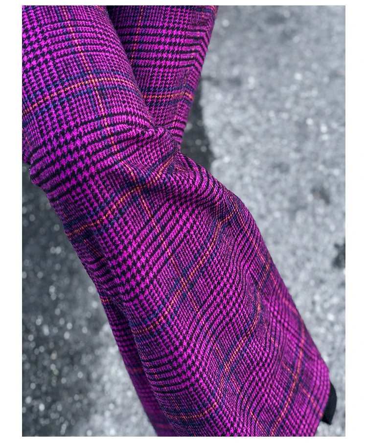 Фиолетовые клетчатые расклешенные брюки осень-зима г. Новые тонкие шерстяные ботинки с высокой талией женские широкие брюки