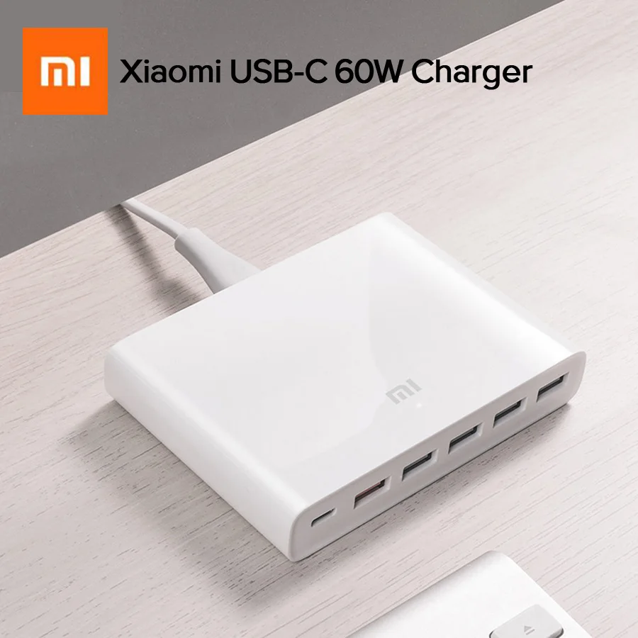 

Original Xiaomi Mi USB-C 60W Charger Type-C & USB-A 6 Ports Output Dual QC Smart 3.0 Quick Charger 18W x 2 + 24W (5V=2.4A MAX)