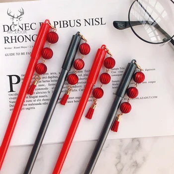 

Creative Chinese Style Red Lantern Pendent Gel Pen Black 0.5mm Pen School Supplies Teather Gifts Kawaii Stationery