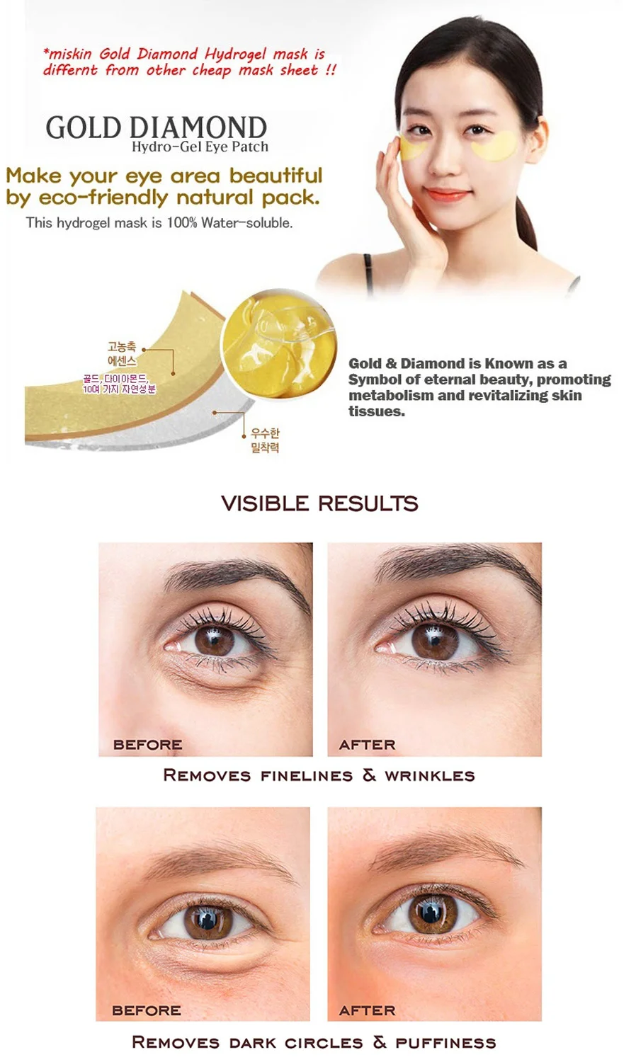 Folhas sob Olho Coreia Miskin Diaforce Ouro Hydrolised Colágeno Gel Olho Remendo 60 Anti Rugas Removedor Círculo Escuro 10 Beleza e saúde