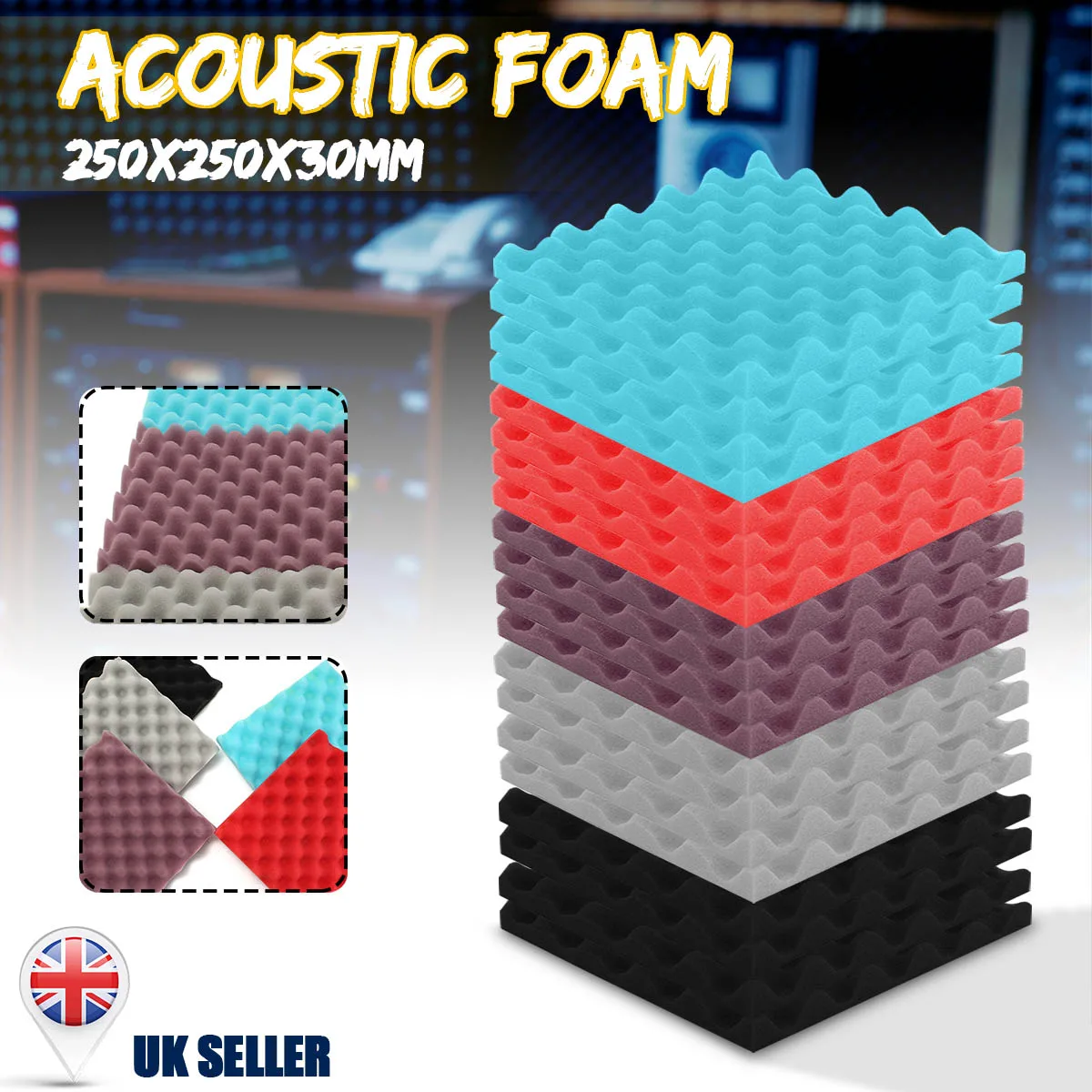 

1PCS 250x250x30mm Drum Room Soundproof Foam Sound Absorption Treatment Panel Tile Wedge Protective Sponge