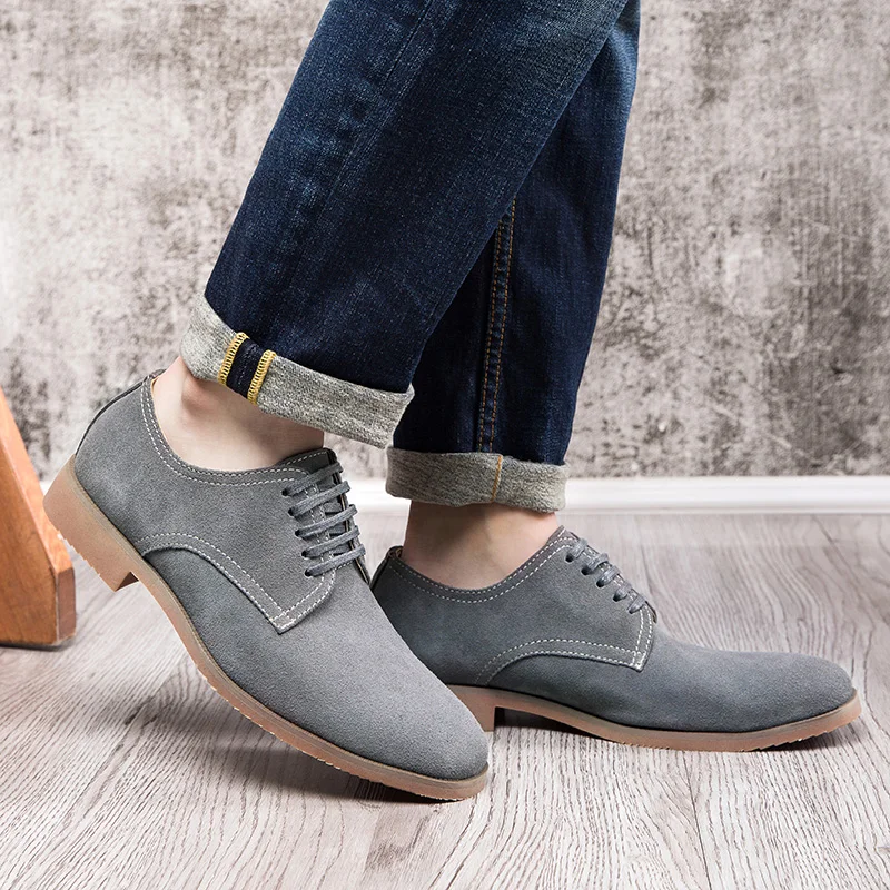 

OSCO New Fashion Spring Autumn Suede Men Flat Casual Shoes Leather Flats Driver Footwear Breathable Lace Up Plus Size 39-44