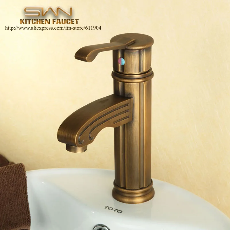 Quality Antique Brass Roman Column Bathroom Faucet Lavatory Bar Vessel Sink faucet Basin Cold Hot Mixer Tap Water taps 2210781