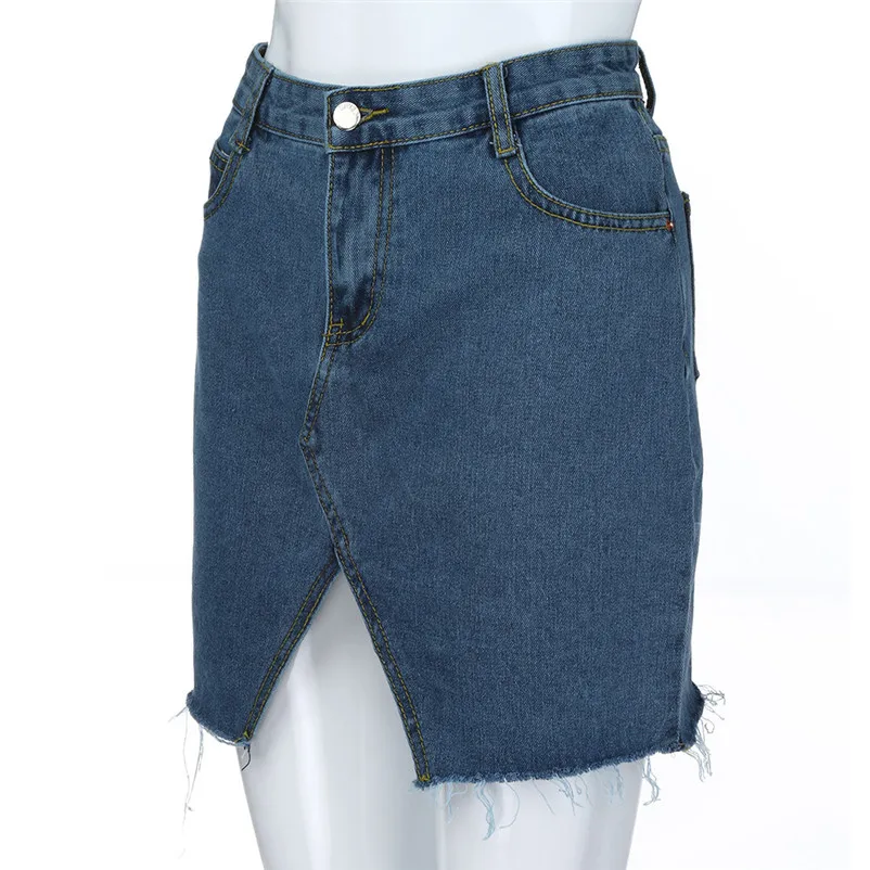 HOT sell Fashion 2018 Summer style Skirt Women's High Waist A-Line Denim Distressed Bodycon Short Jean Skirt Femme Saia A06#N (4)