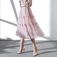 Брендовые юбки весна лето женские юбки Новая однотонная, с приметанными оборками сетчатые юбки модные Свободные повседневные плиссированные юбки для торта женские