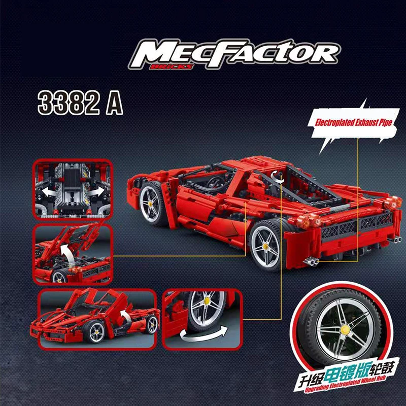 Новинка 3382 Technic гоночный автомобиль Enzo Ferraris 1:10 строительные блоки совместим с Bela 9186 8653 модель гонщика кирпичные игрушки для детей