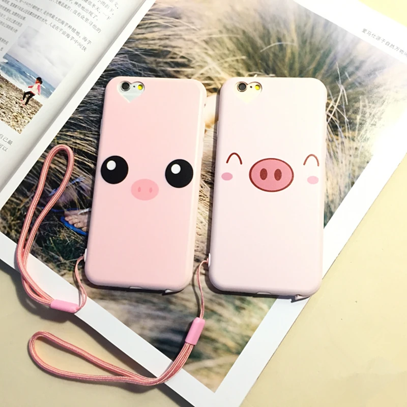 For iPhone 6 Plus Case Silicon 5.5 inch Cute Pink Pig