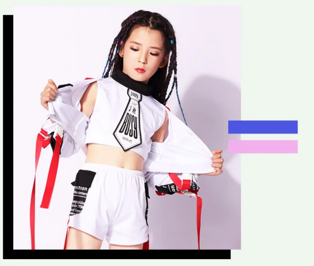 Stage Costume For Girls Jazz Performance Hip Hop Set Rave Outfit Children Street Dance Practice Clothes Kids Dancing Wear DC1009