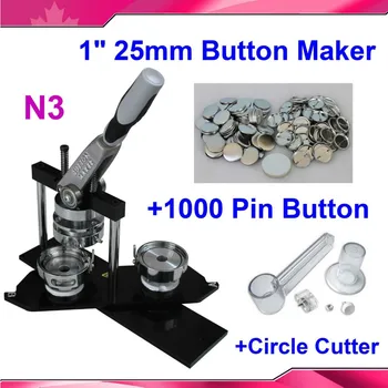 

Pro N3 NEW 1" 25mm Badge Button Maker Machine + Adjustable Circle Cutter+1000 Sets Metal Pinback Button Supply