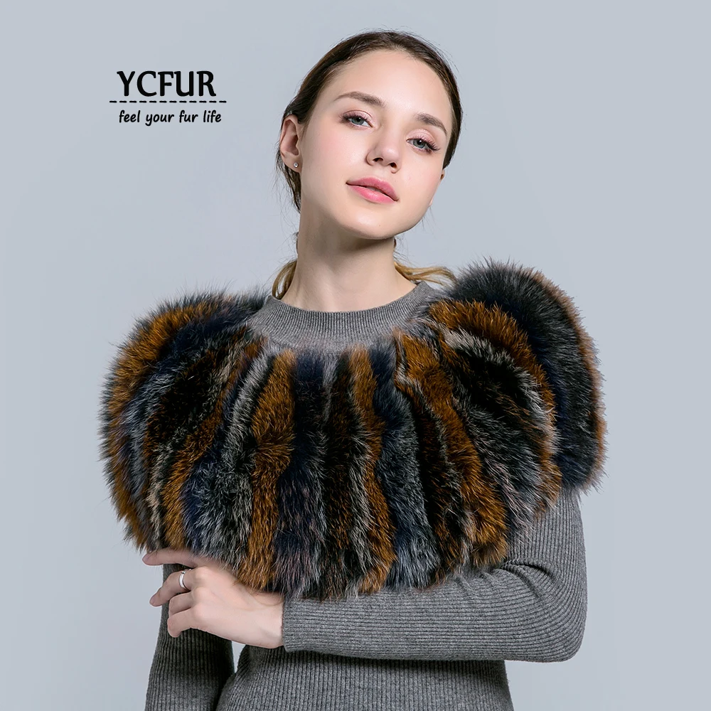 [YCFUR] Для женщин Шарф Шаль Зима шить полосы енота меховые шарфы платки Для женщин эластичные шарфы палантины женские