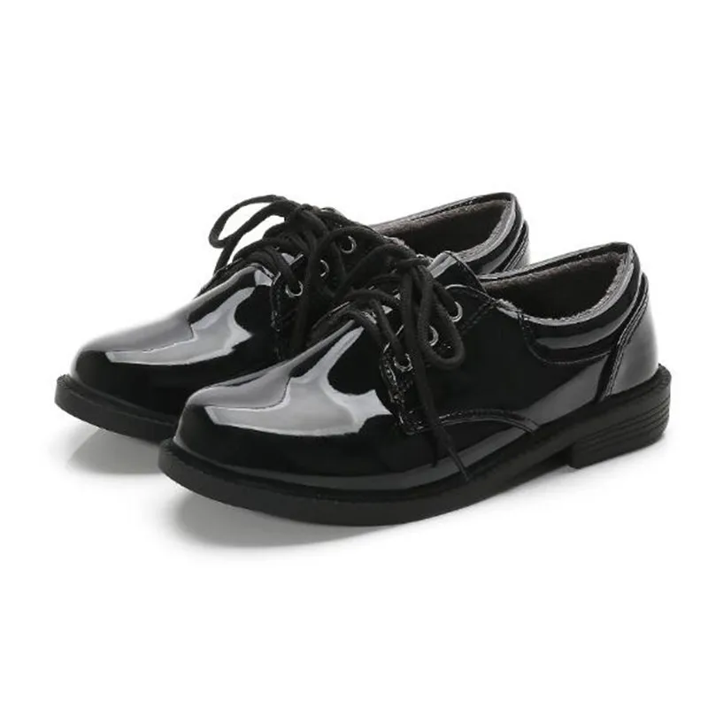 

New Black With Plush Leather Shoes Boys Student Patent Leather Low-heeled Dress Performance Baby Toddler Kids Shoes Winter 02A