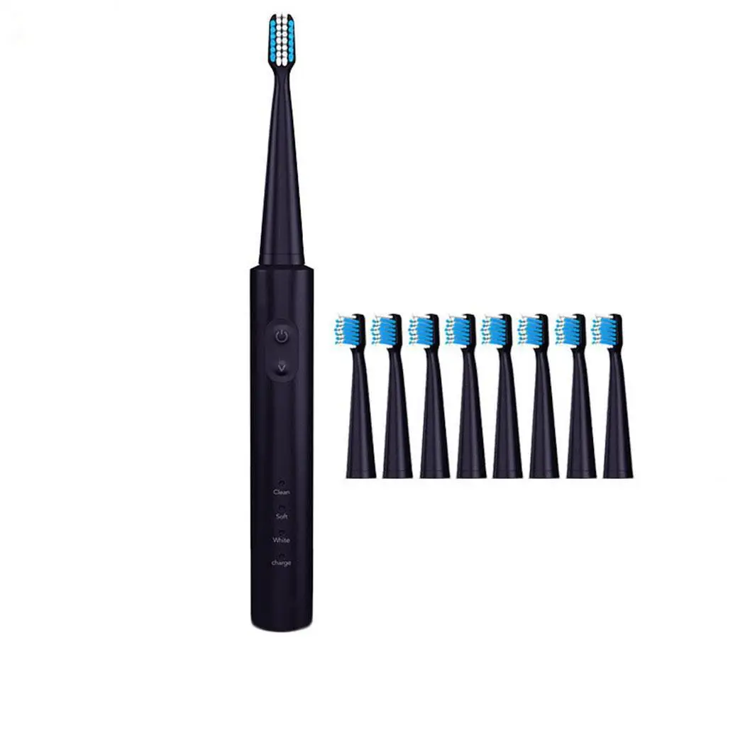 

Electric Toothbrush Waterproof USB Charging Electric Toothbrush Cleaning Whitening 4Pcs/8Pcs Replacement Brush Heads Black