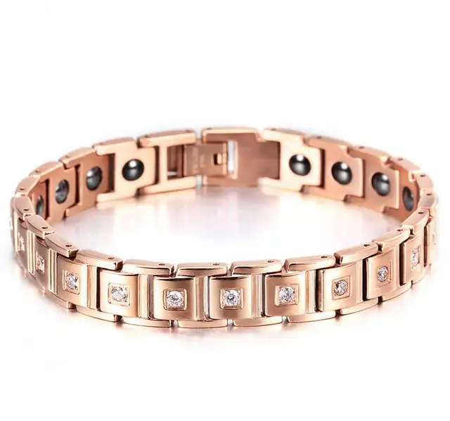 Energy Magnetic Health Bracelets Women Rhinestone Stainless Steel Energy Magnetic Health Bracelets Women Rhinestone Stainless Steel Rose Gold Color Magnet Chain Crystal Bracelet Fashion