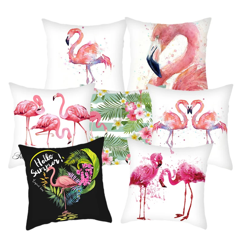 

Flamingo Pink Decorative Pillows Tropical Plant Green Pillow Cushion Covers Polyester for Sofa Home Decoration Pillowcase