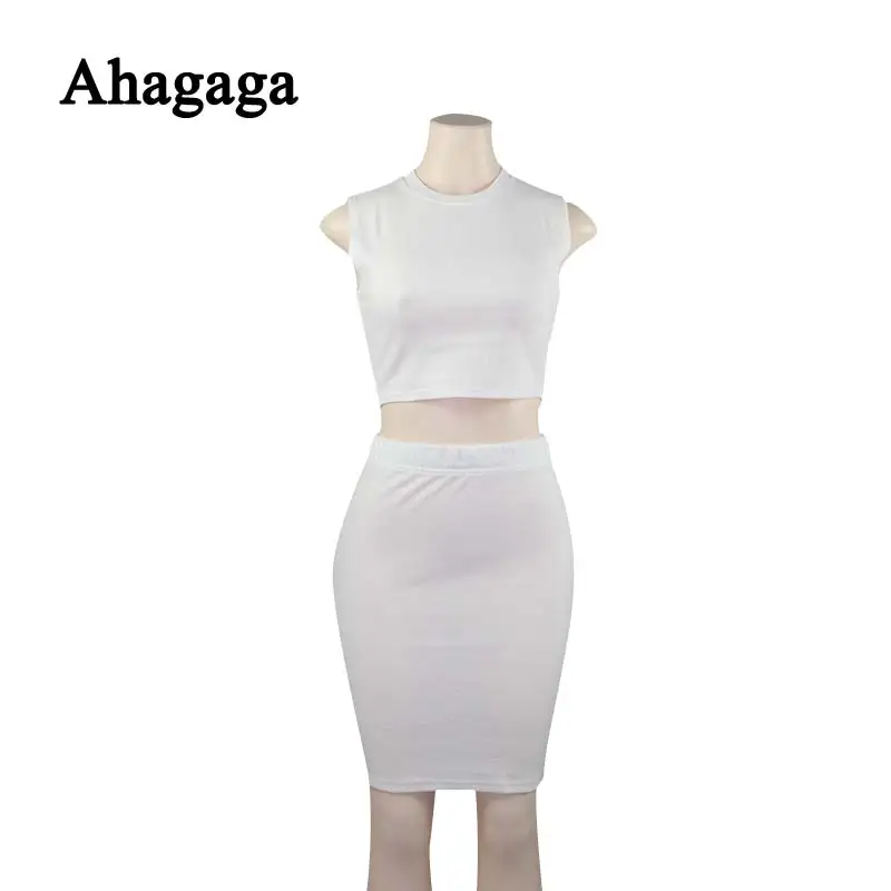 Ahagaga 2019 Spring Tracksuits Women Suits Sets Fashion Solid White Regular Sexy Women Costume 2-pieces (Tops+Skirts) Suit Set