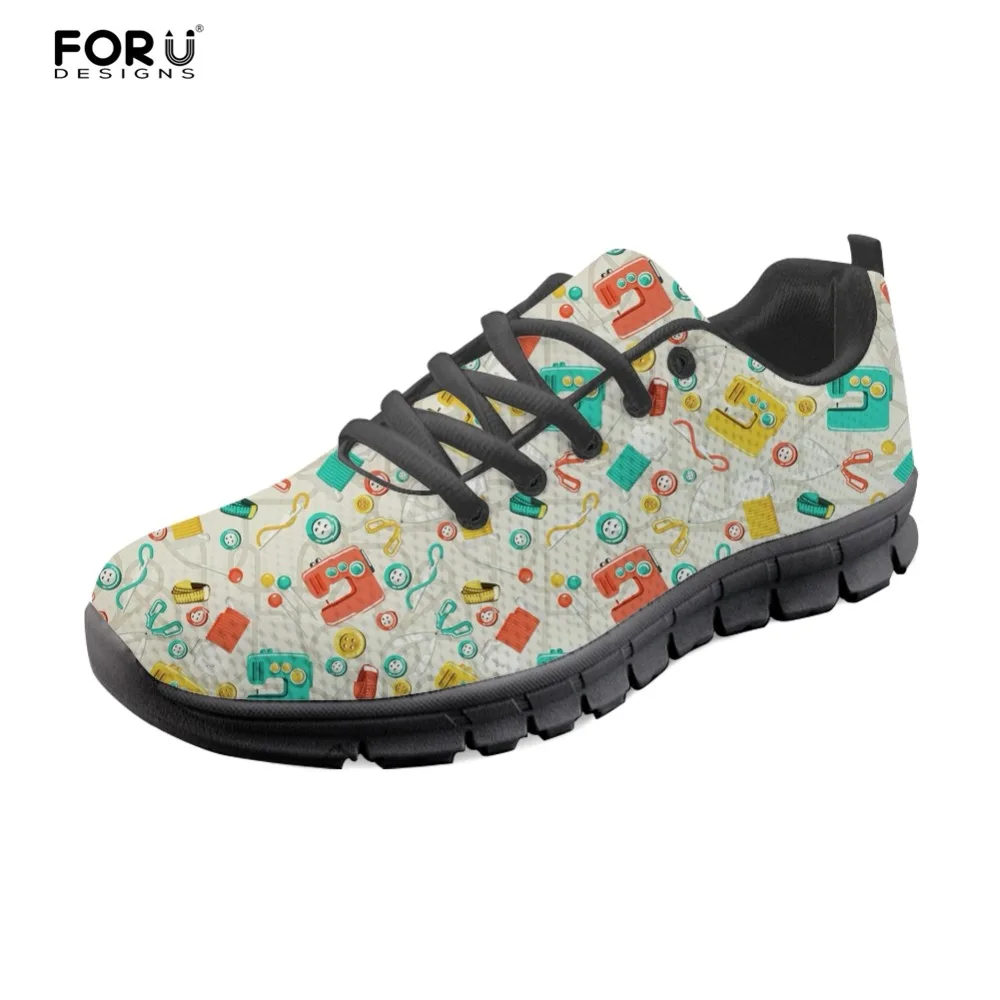 

FORUDESIGNS Ladies Shoes Flats Summer Sneakers Shoes Woman 3D Busy Quilter Print Casual Women Light Lace-up Mesh Shoes Zapatos