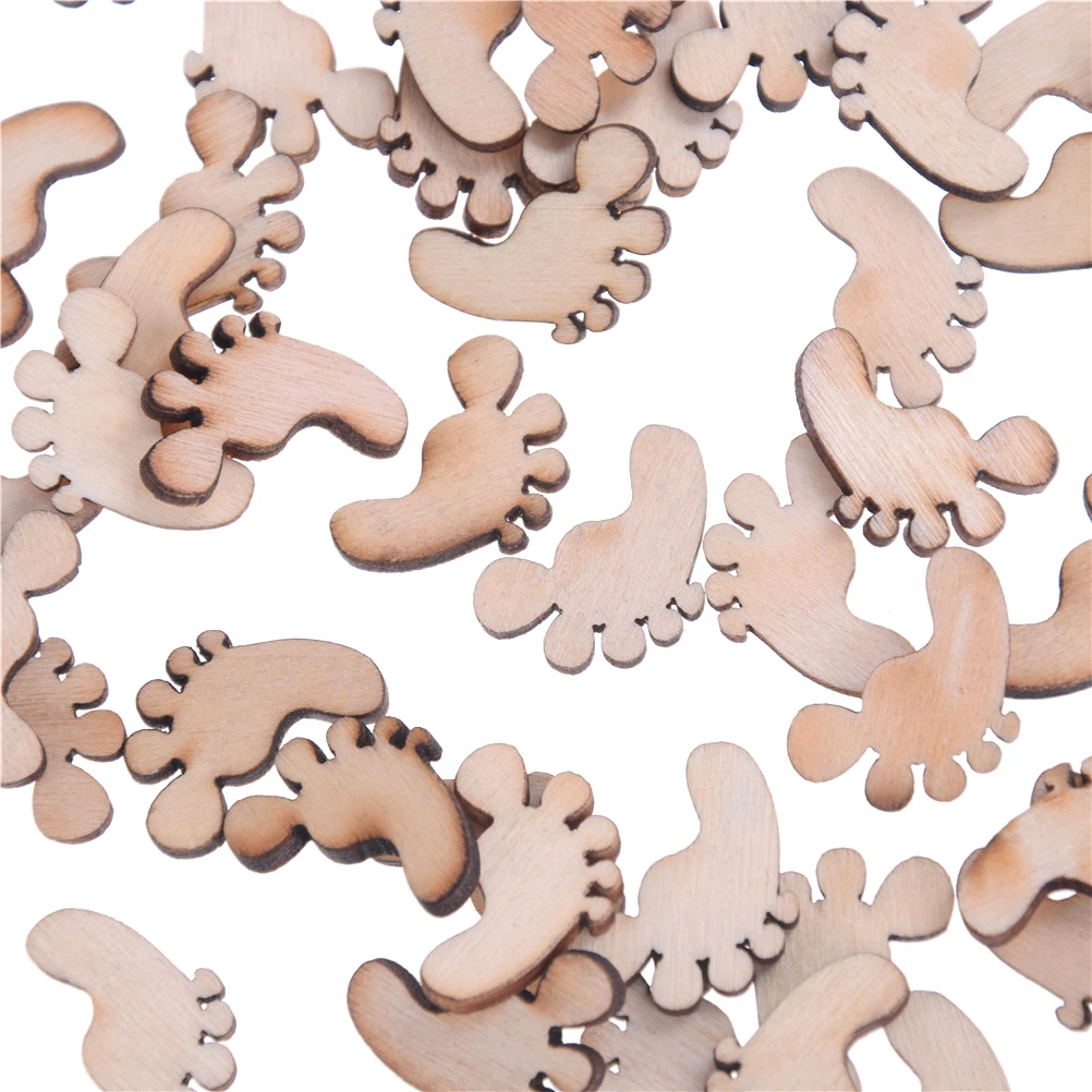 

50Pcs/bag Funny Wooden Baby Feet Shapes Button Laser Cut Blank Embellishments Craft DIY Sewing Buttons Flatblck Scrapbooking