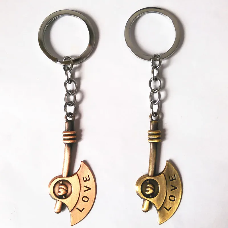Antique Bronze Plated Antique Copper Plated Metal Key Chain Love Axe