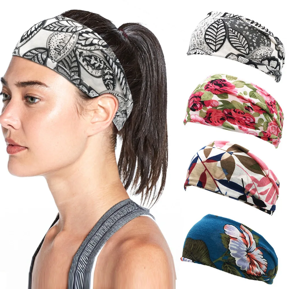

Fashion Floral Knot Headband Elastic Yoga Hair Ribbons Head Wrap Bohemian Wedding Headwear Turban Cross Headbands Accessories