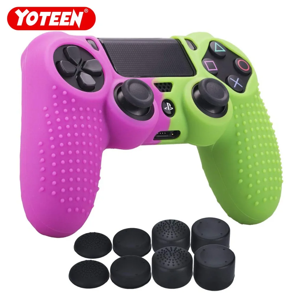 

YOTEEN 9 in 1 Anti-Slip Studded Dots Silicone Rubber Cover for Sony PS4 Slim/Pro Controller Case with 8 Pro Thumb Grips