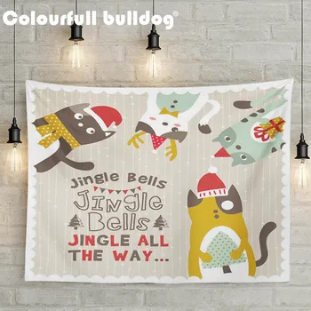 

Cartoon Merry Christmas Tapestry Santa Claus Gift Animal Christmas Tree Landscape Wall Tapestry Customized Party Decor Tapestry
