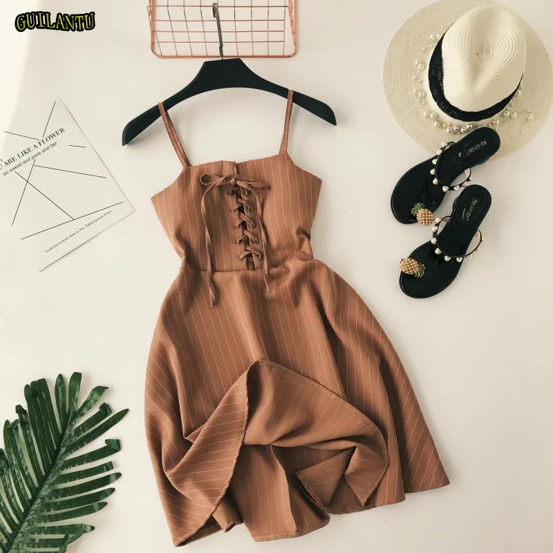 

Elegant Striped Halter Vintage Dress Women Summer Casual Bow Lace Up Bandage Short Dress Sexy Club Party Dresses Vestidos