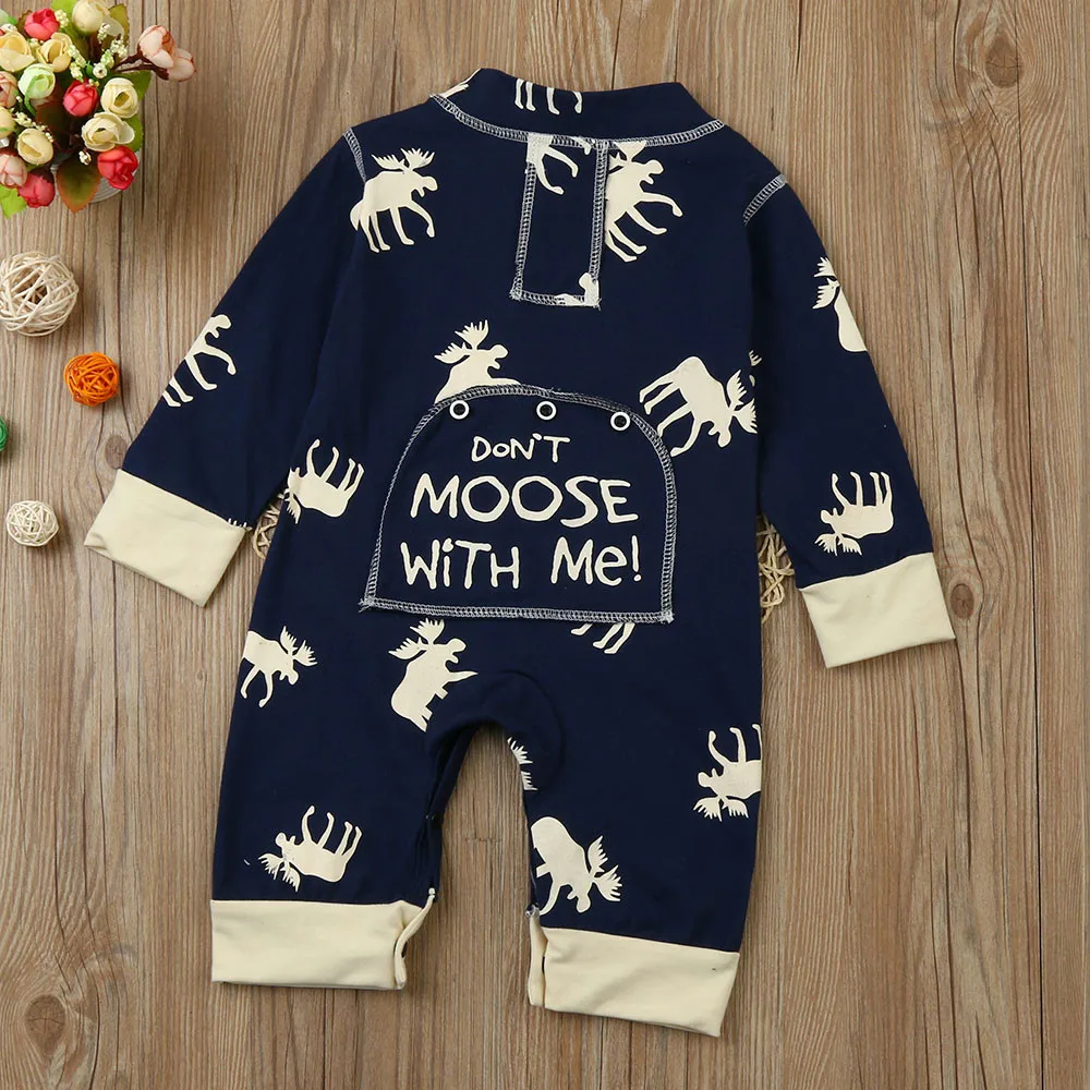 

Baby deer print long-sleeved khab Toddler Infant Baby Girl Boy Long Sleeve Deer Romper Jumpsuit Pajamas Outfits