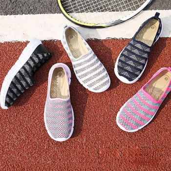 

TKN Women Walking Shoes Breathable Mesh Sport Sneakers Ladies Slip On Light Weight Shoes Woman Plus Size Ballerina Flats E39