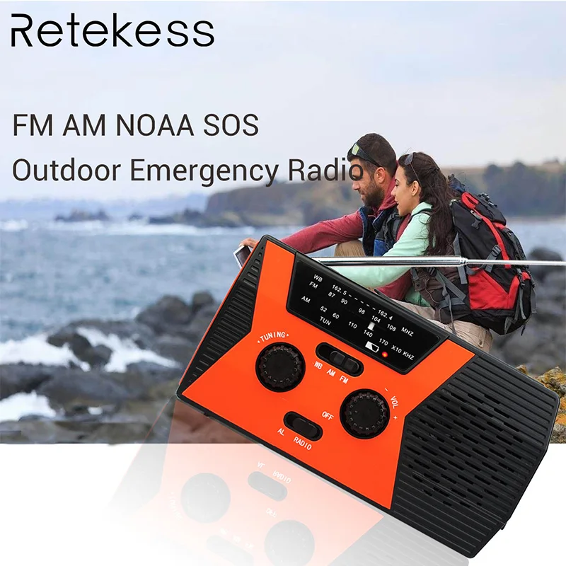 RETEKESS HR12W FM AM NOAA SOS портативный радио отчет о погоде Водонепроницаемый светодиодный светильник РУКОЯТКА СОЛНЕЧНЫЙ радиоприемник для кемпинга