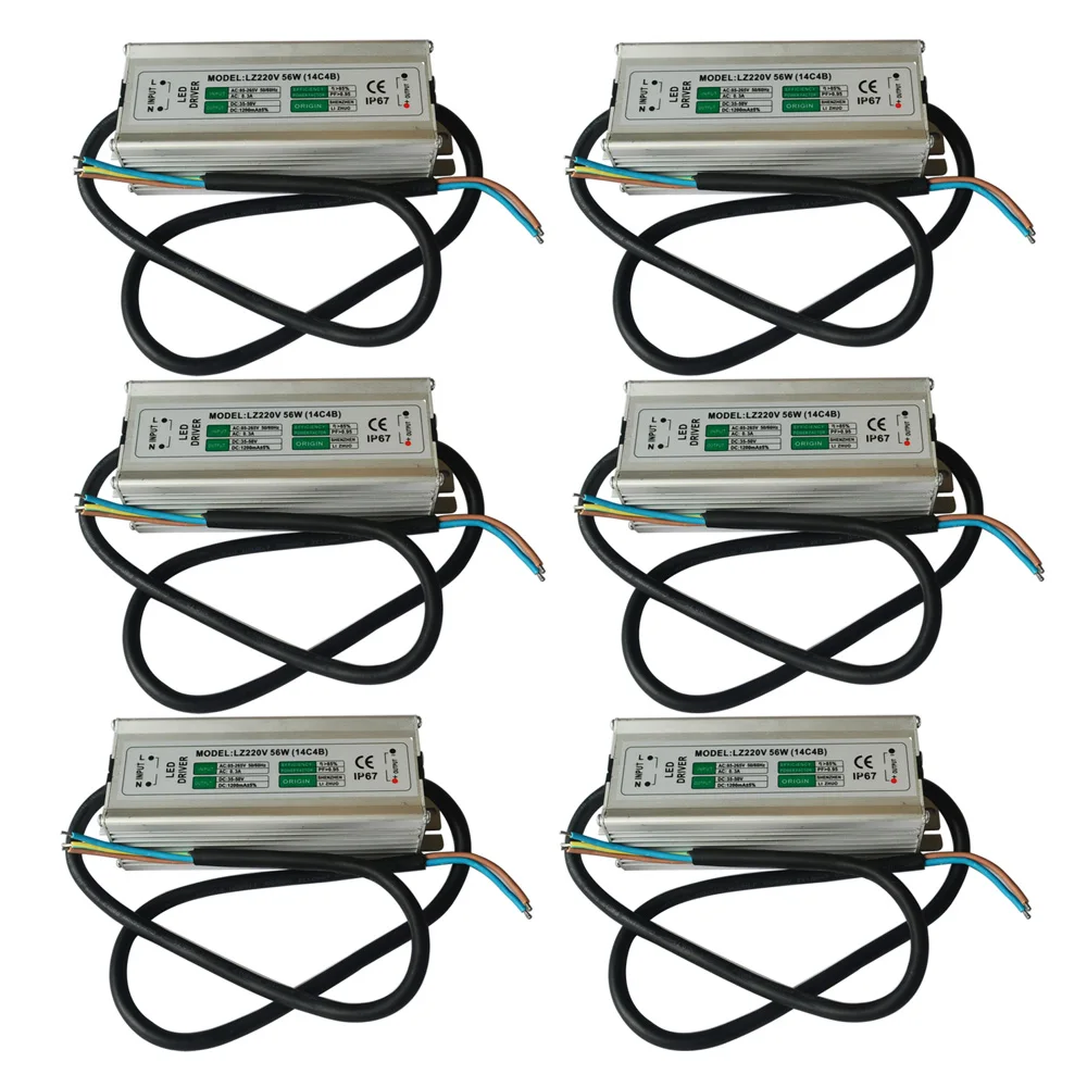 

6pcs/lot DC35-50V 56W IP67 Waterproof Electronic Aluminum LED Driver Transformer Power Supply (Input AC 85-265V)