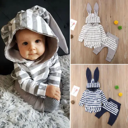 

Fashion Design Winter Baby Girl Outfit Bunny Ear Hooded Long Sleeve Sweatshirt Tops+Long Pockets Pants Warm 2Pcs Set Clothing