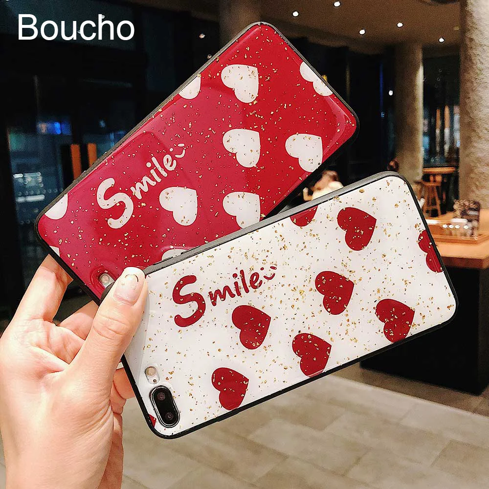 Boucho Gold Foil Love Phone Case For iphone XS MAX XR Cover letter smile Cases X 8 7 6S 6 Plus Soft Silicone |