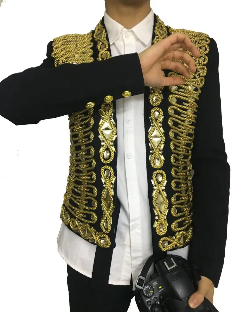 Роскошные Baqoue Seqin струнный блейзер для мужчин вечерние сценическая куртка диджея для мужчин производительность золотой черный Outft для мужчин